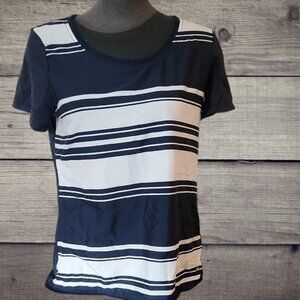 Navy and White Striped Women's Top